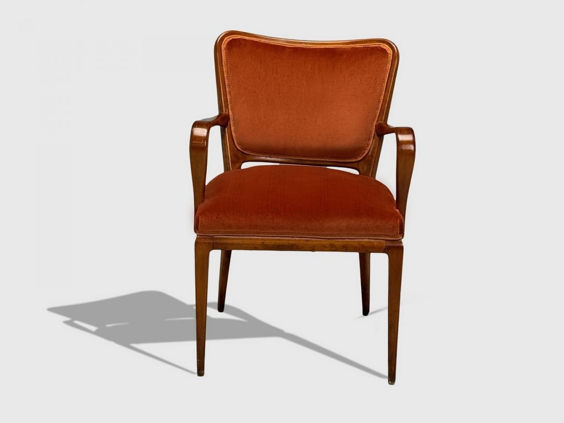 Osvaldo Borsani, Italian Modern, Cherrywood, Velvet, Armchair, Italy, 1950s - 4