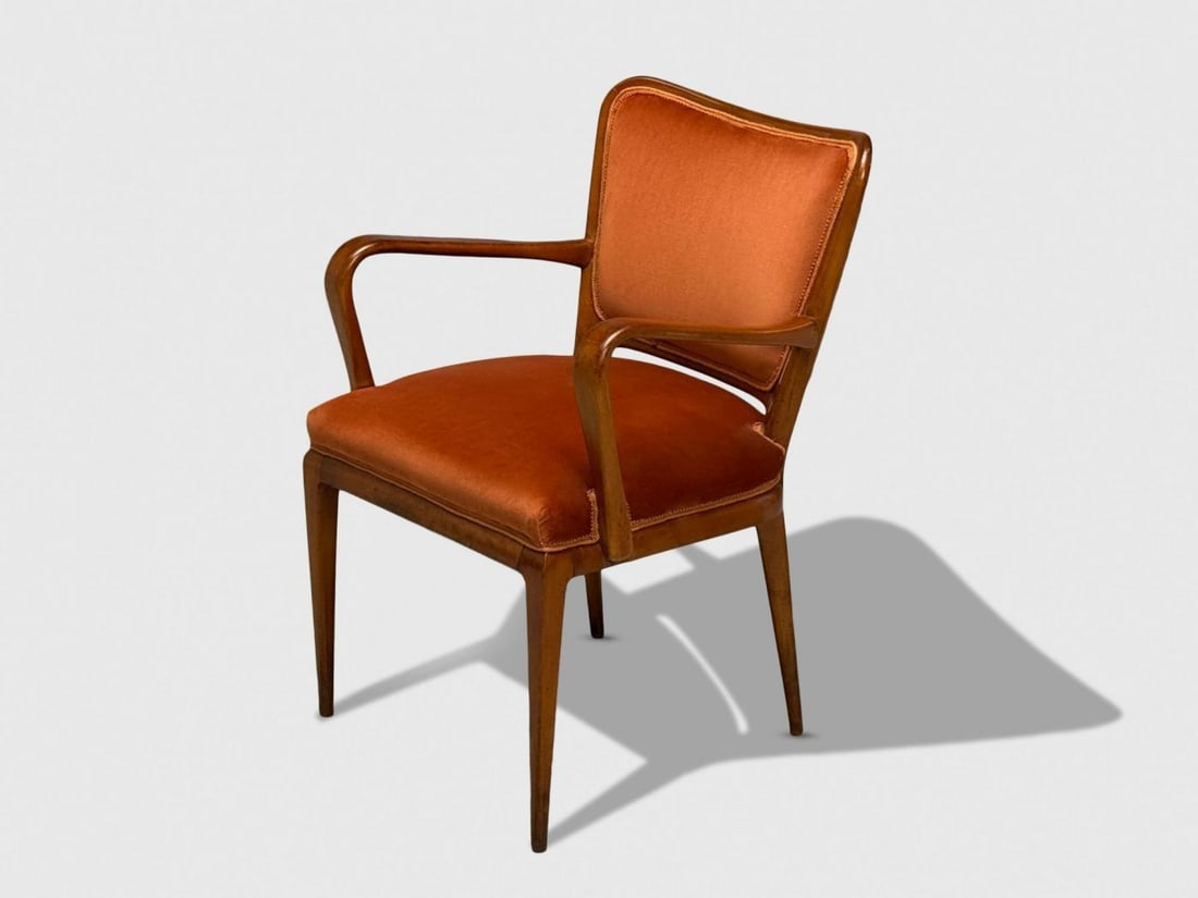 Osvaldo Borsani, Italian Modern, Cherrywood, Velvet, Armchair, Italy, 1950s - 5