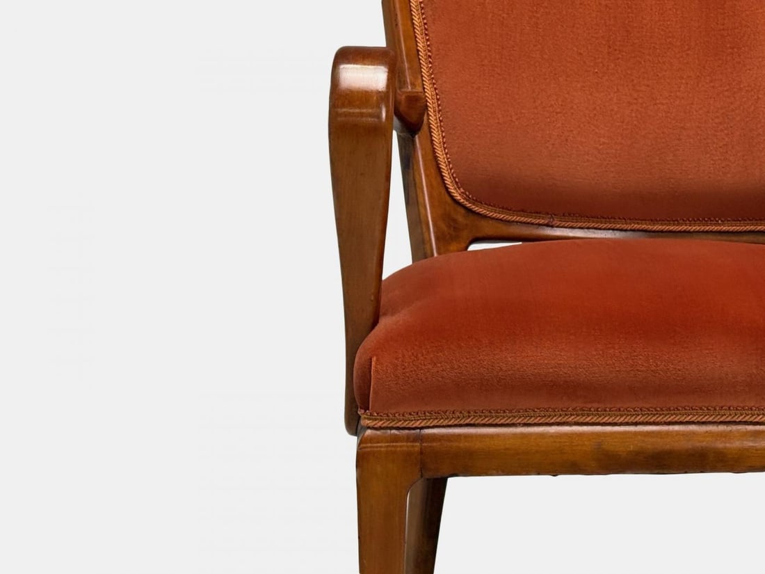 Osvaldo Borsani, Italian Modern, Cherrywood, Velvet, Armchair, Italy, 1950s - 6