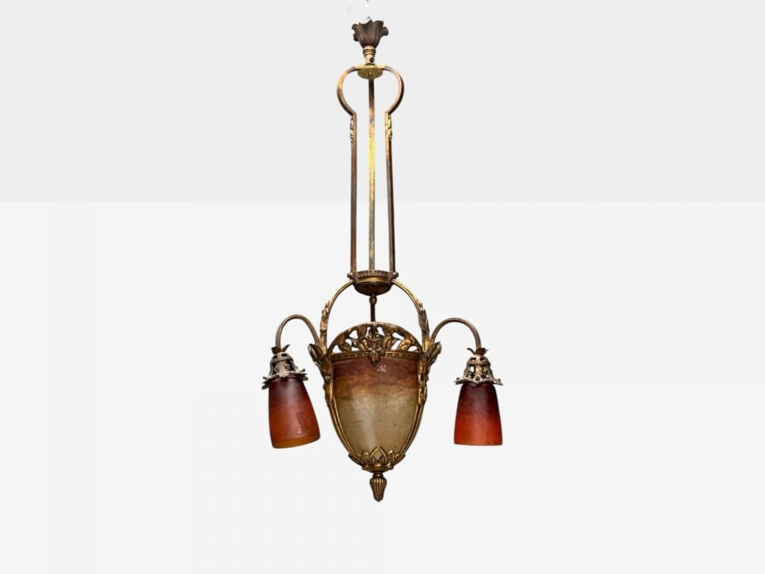 Muller Frères, French Art Deco, Bronze, Glass, Chandelier, France, 1920s - 3
