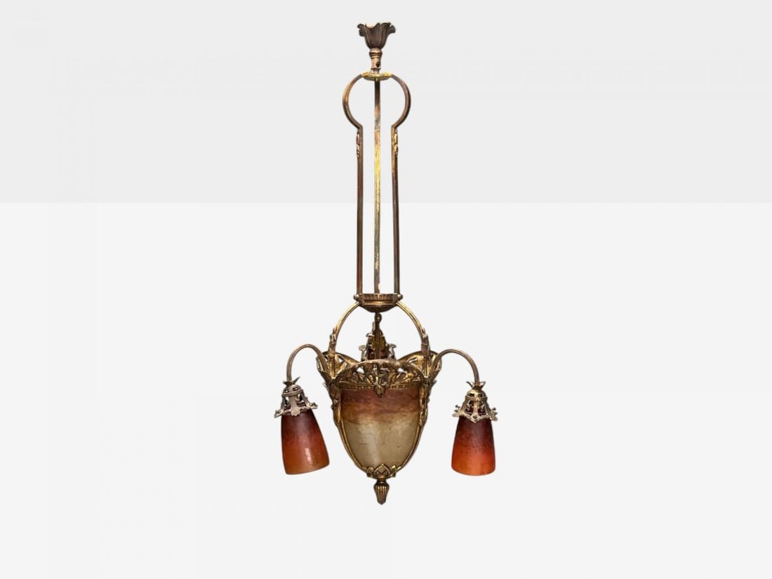 Muller Frères, French Art Deco, Bronze, Glass, Chandelier, France, 1920s - 4