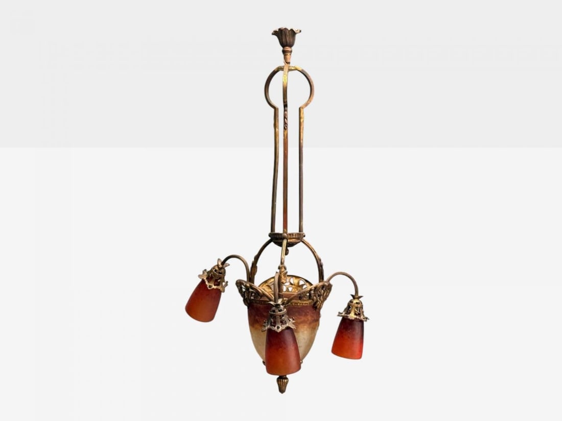 Muller Frères, French Art Deco, Bronze, Glass, Chandelier, France, 1920s - 9