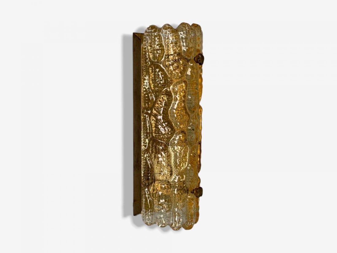 Lyfa, Textured Glass, Patinated Brass, Wall Light, Sweden, 1970s - 3