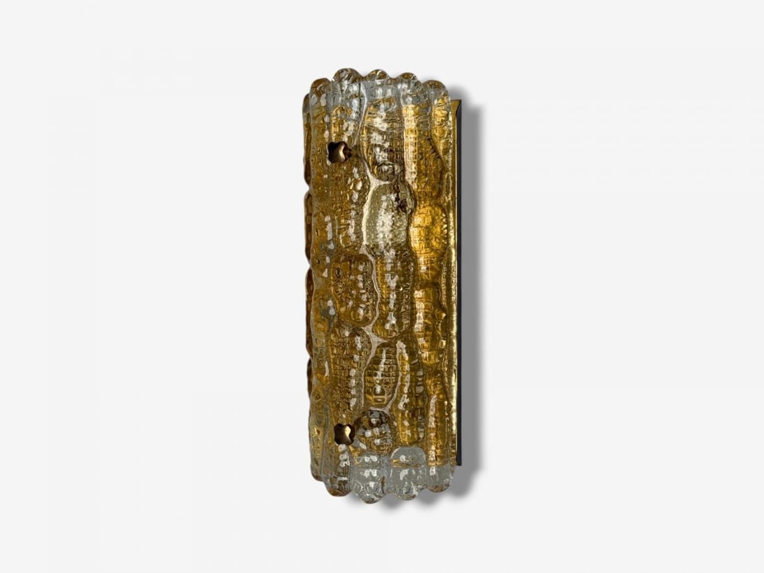 Lyfa, Textured Glass, Patinated Brass, Wall Light, Sweden, 1970s - 5