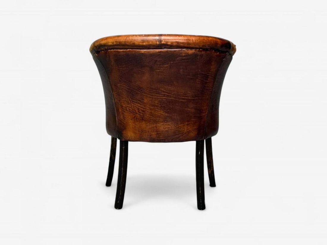 Georgian Style, Distressed Brown Leather, Stained Wood, Tub Chair, USA, 1960s - 7