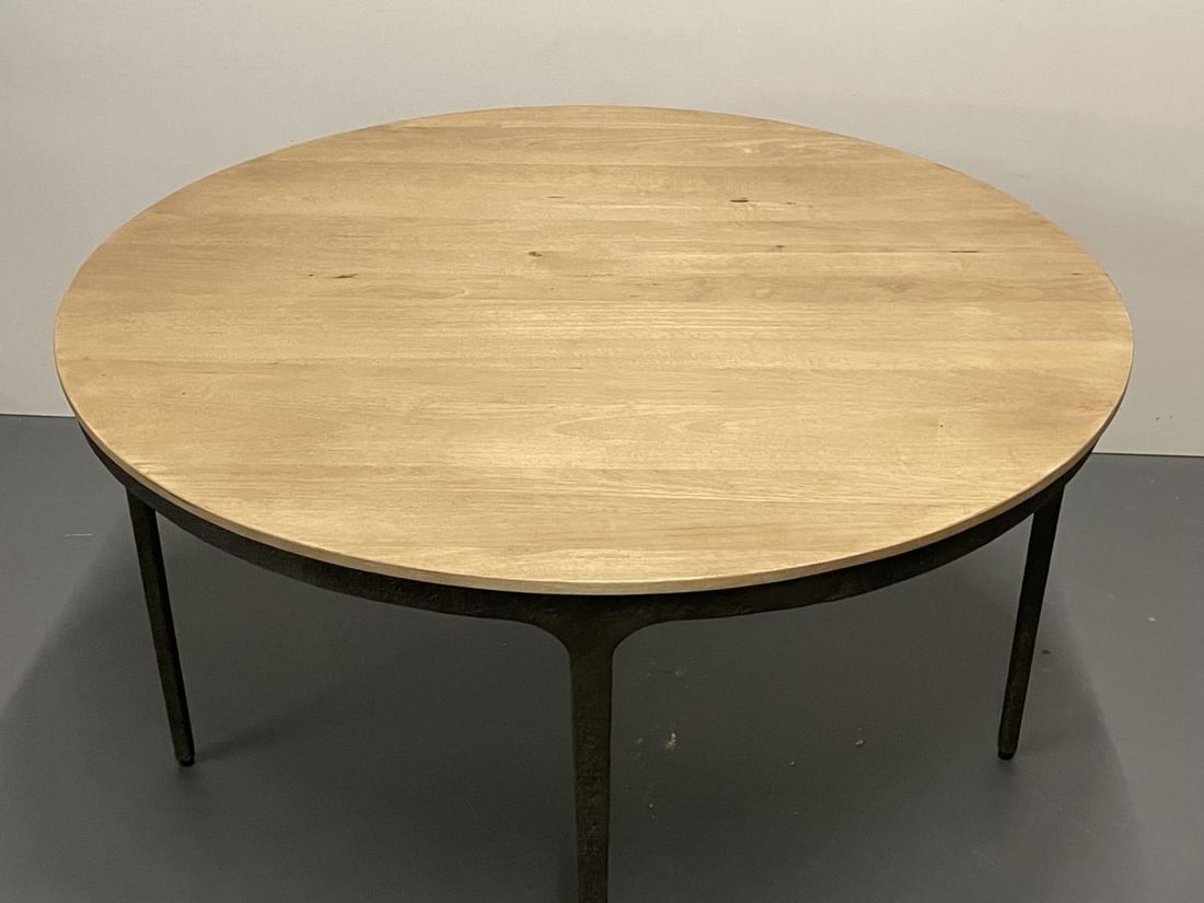 Contemporary, Brutalist, Round Center Table, Elm, Metal - 6