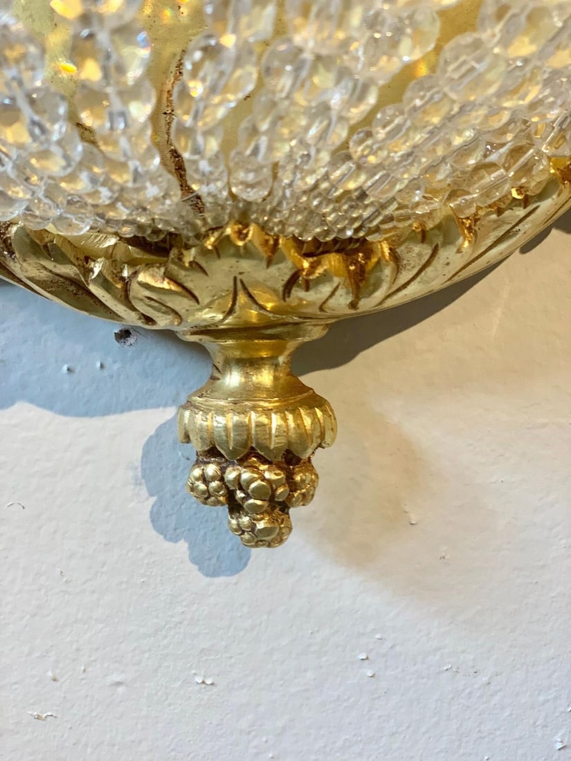 Pair of Louis XVI Style Bronze and Crystal Beaded Diminutive Wall Sconce - 9