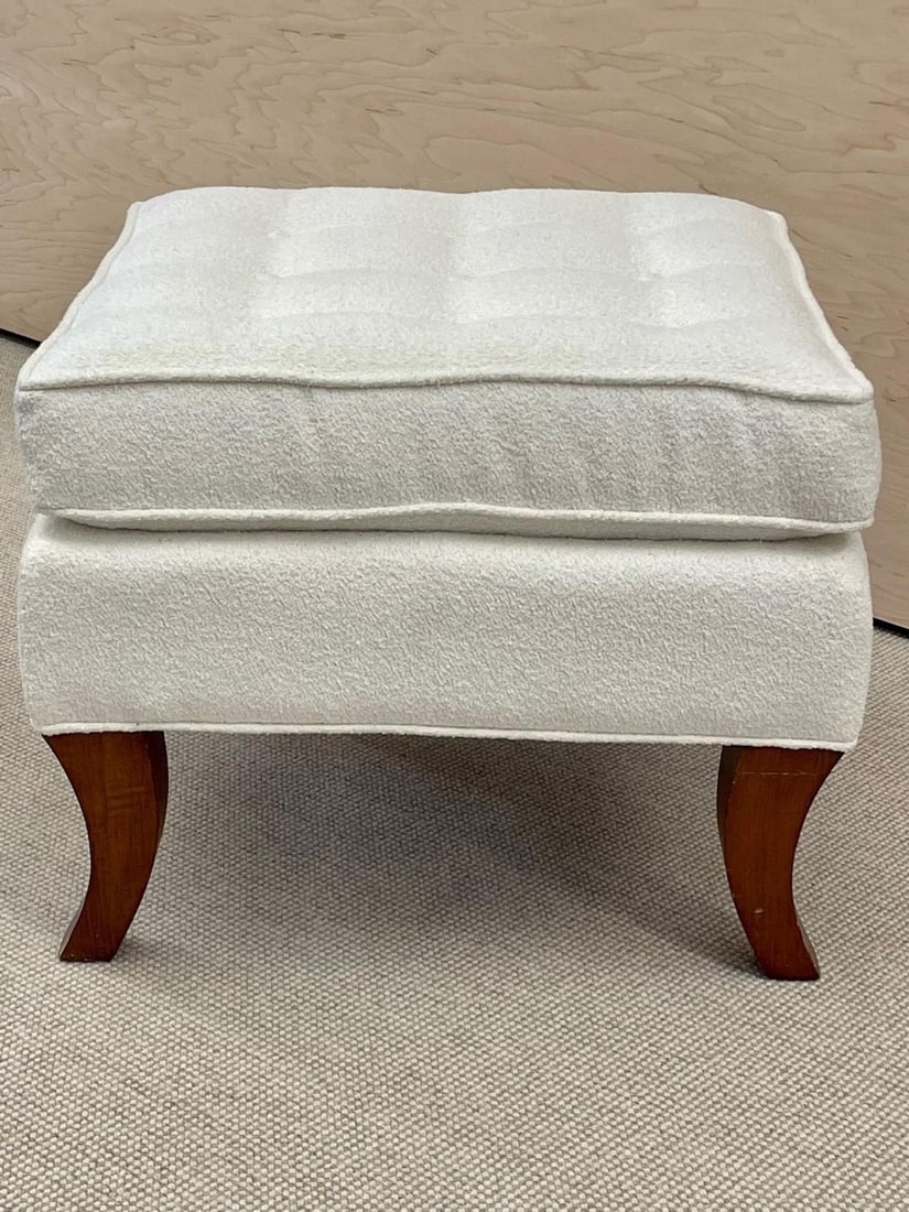 Mid-Century Modern American Designer Tufted Ottomans, Stools, Walnut, Bouclé - 10