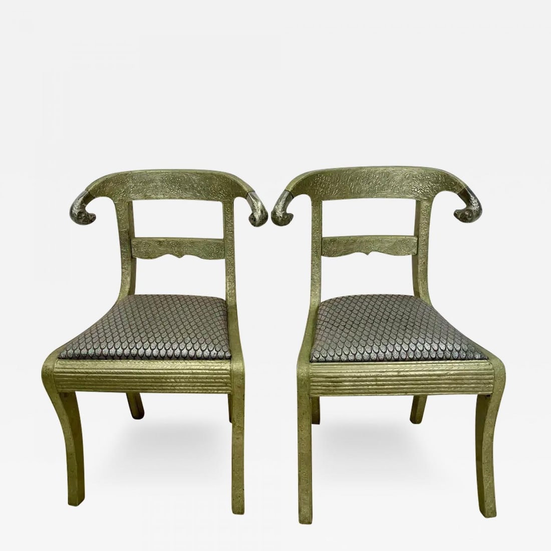 Pair of Neoclassical Side Chairs, Wrapped Metal, Rams Heads, European, Gustavian - 2