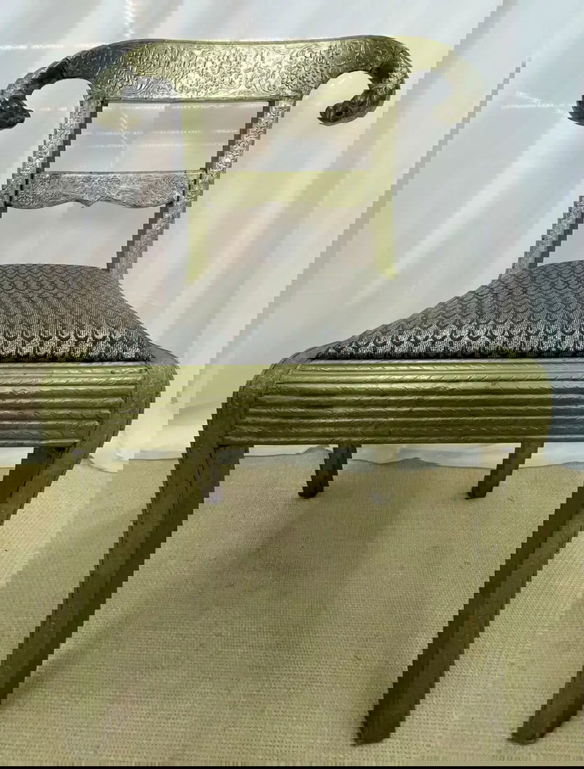 Pair of Neoclassical Side Chairs, Wrapped Metal, Rams Heads, European, Gustavian - 7