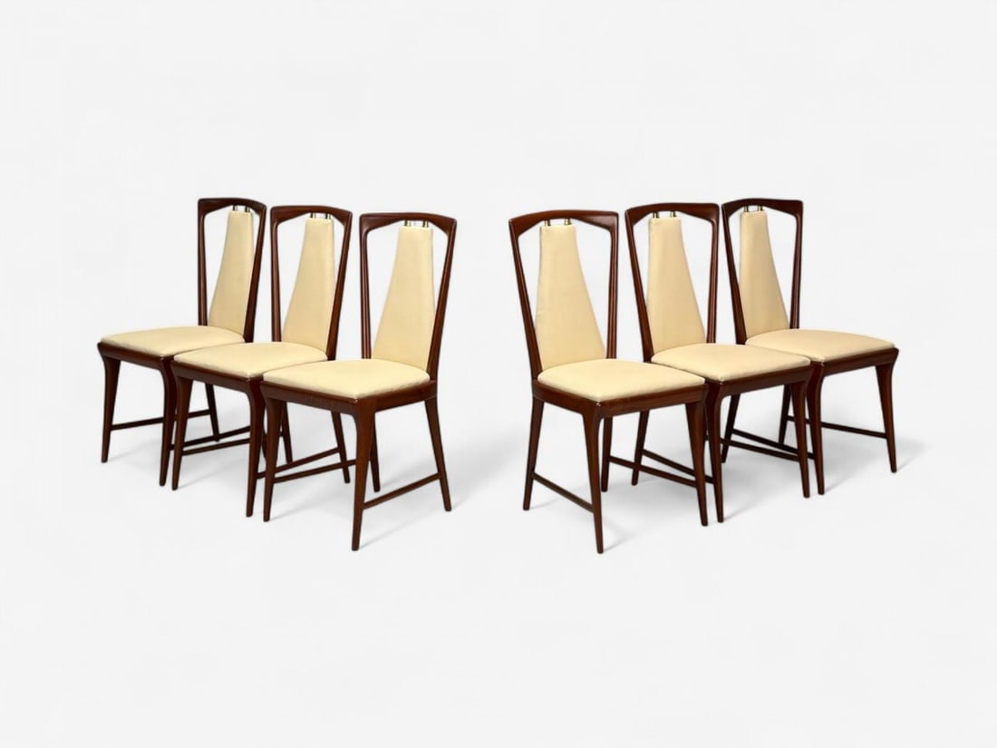 Osvaldo Borsani attr., Mahogany, Brass, Leather, Dining Chairs, Italy, 1950s - 11