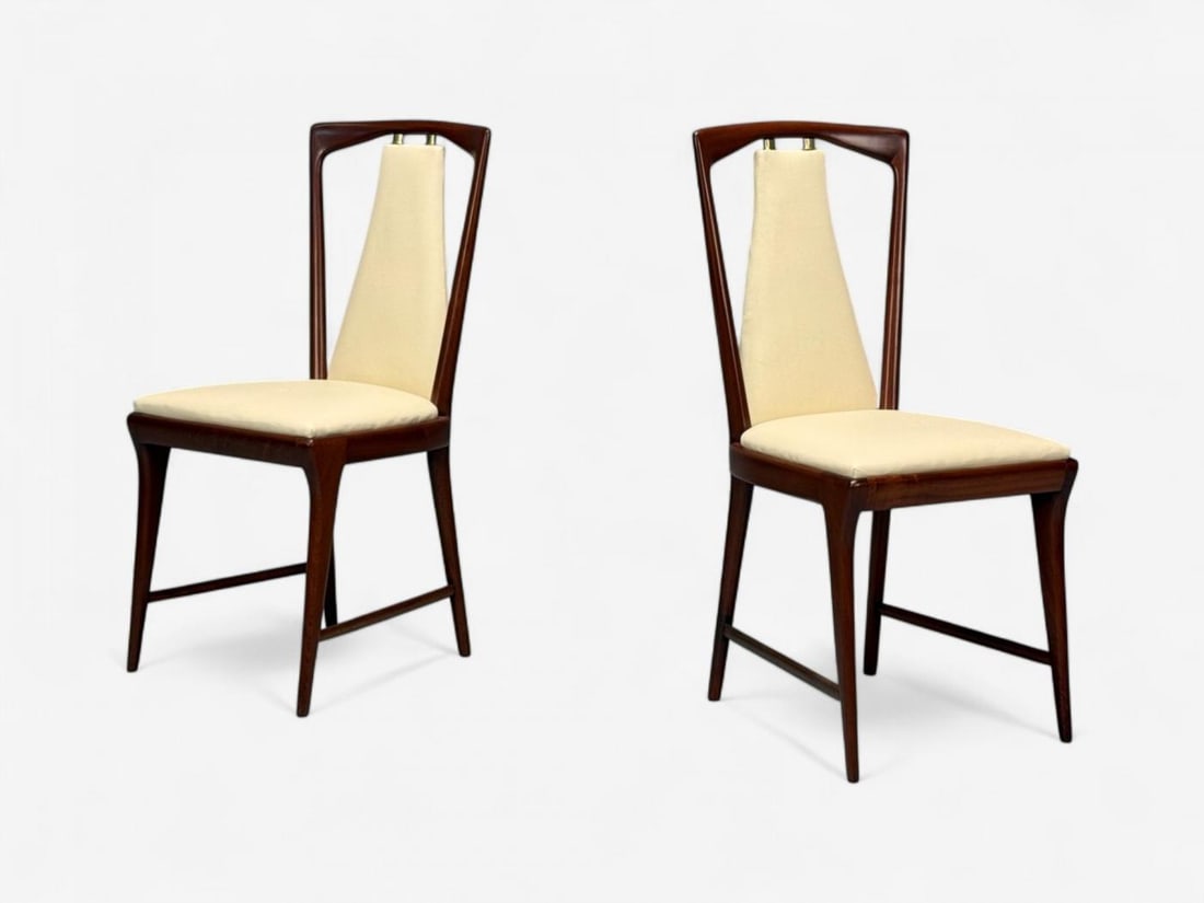 Osvaldo Borsani attr., Mahogany, Brass, Leather, Dining Chairs, Italy, 1950s - 5