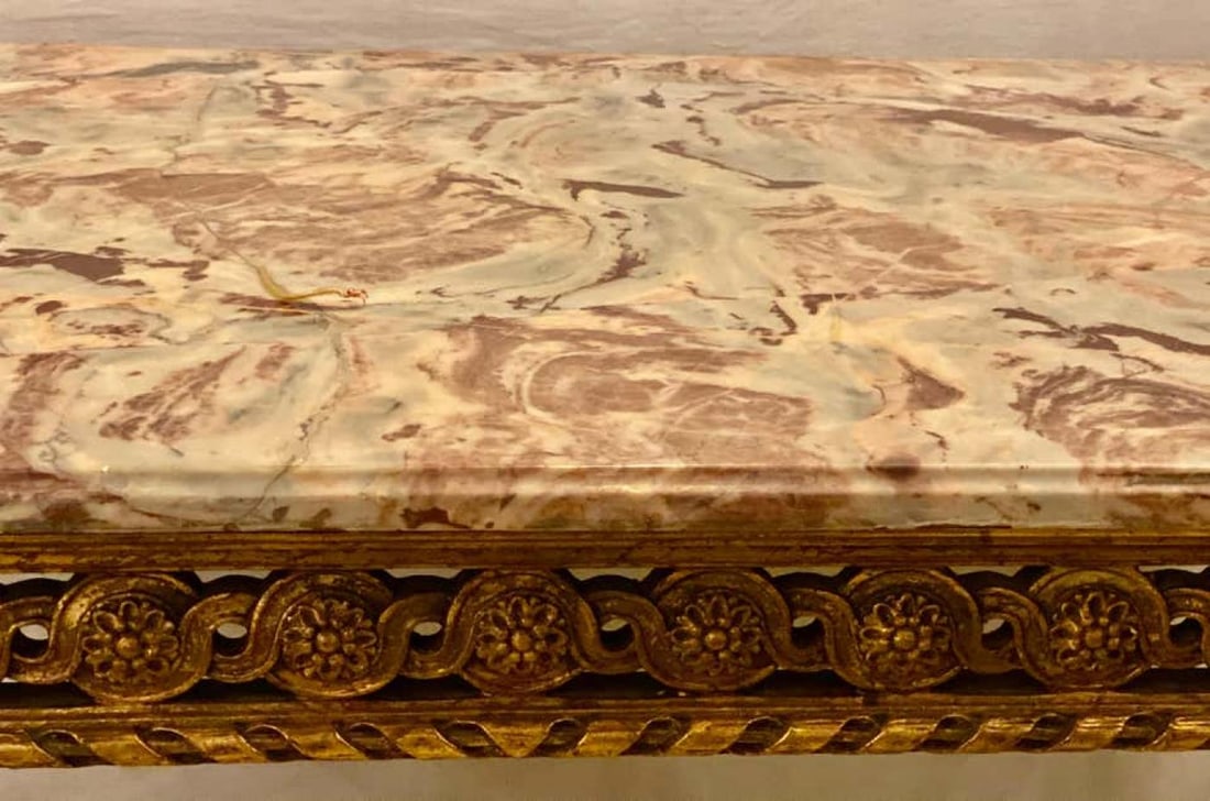 Center Table or Console Louis XVI Jansen Style Stunning Marble Top Gilt Base - 11