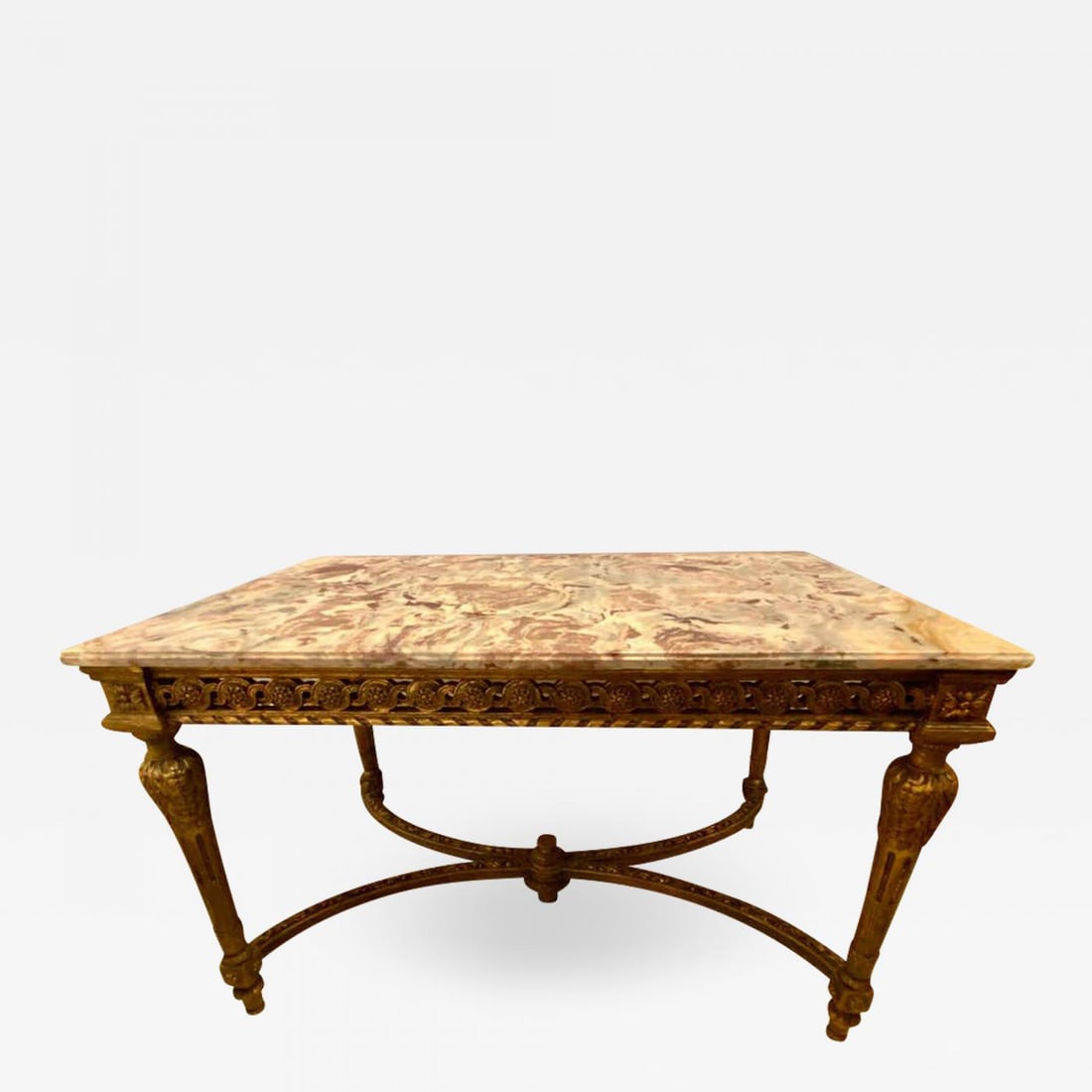 Center Table or Console Louis XVI Jansen Style Stunning Marble Top Gilt Base (1 of 13)