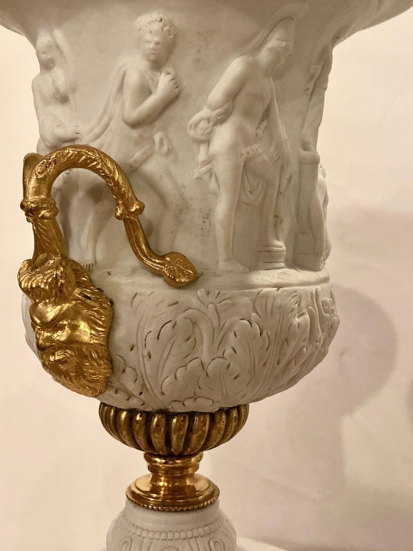 Neoclassical Sevres Parian and Doré Bronze Mounted Urns or Vases 1920s a Pair - 9