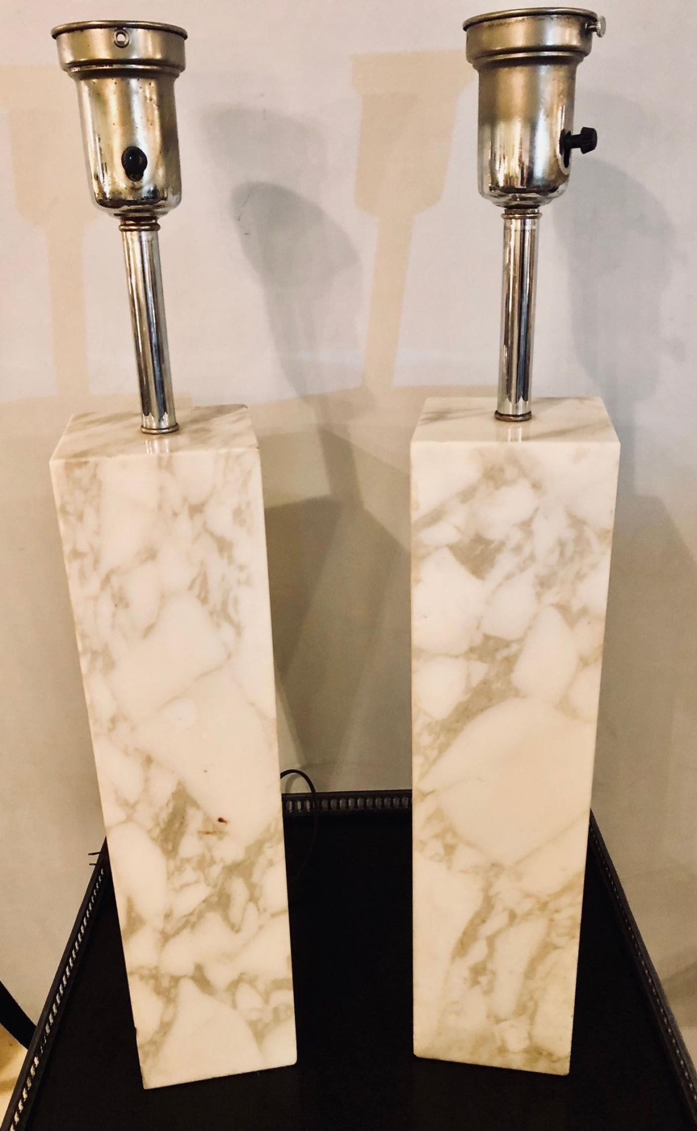Fine Custom Pair of T. H. Robsjohn-Gibbings Marble Column Form Table Lamps - 3