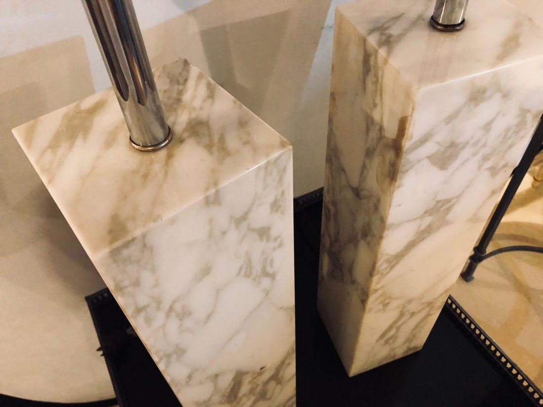 Fine Custom Pair of T. H. Robsjohn-Gibbings Marble Column Form Table Lamps - 6