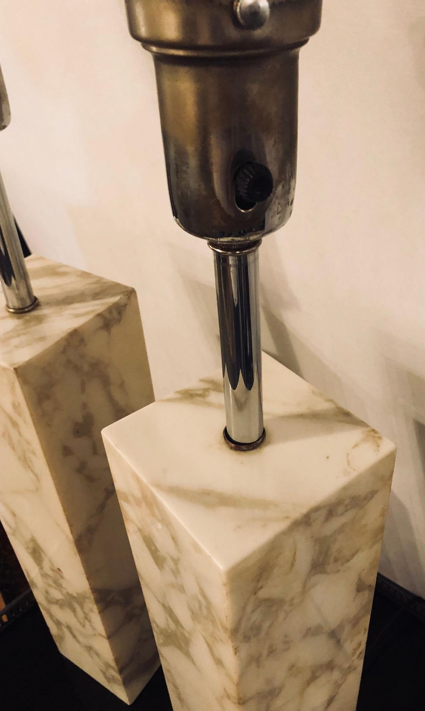 Fine Custom Pair of T. H. Robsjohn-Gibbings Marble Column Form Table Lamps - 8