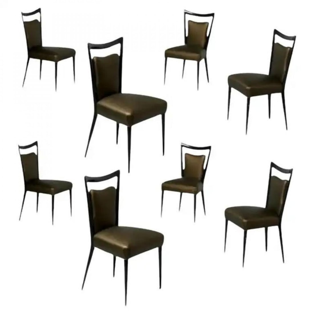 Melchiorre Bega, Italian Mid-Century Modern, Dining Chairs, Table, Black Lacquer - 3