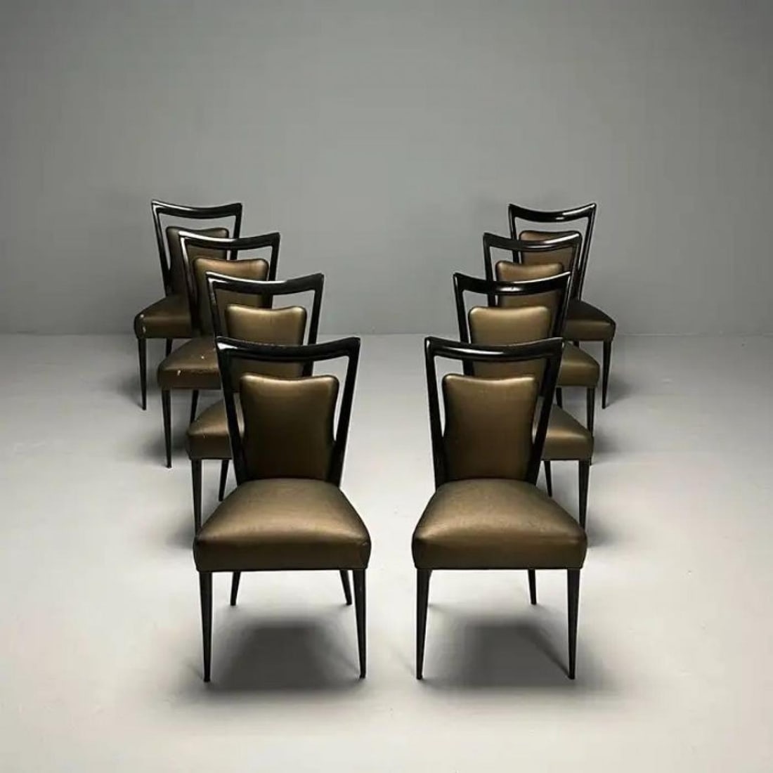 Melchiorre Bega, Italian Mid-Century Modern, Dining Chairs, Table, Black Lacquer - 5