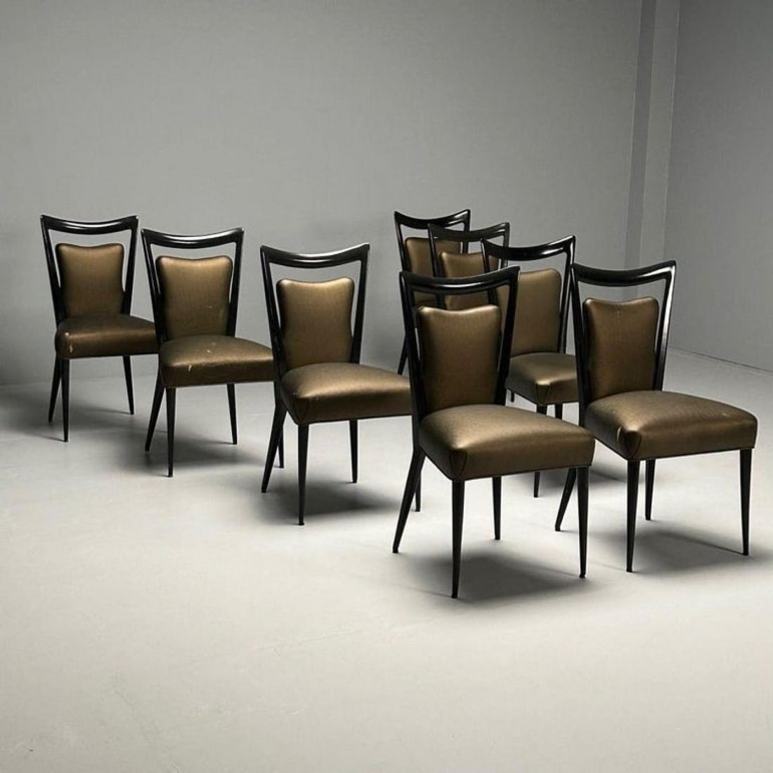 Melchiorre Bega, Italian Mid-Century Modern, Dining Chairs, Table, Black Lacquer - 6