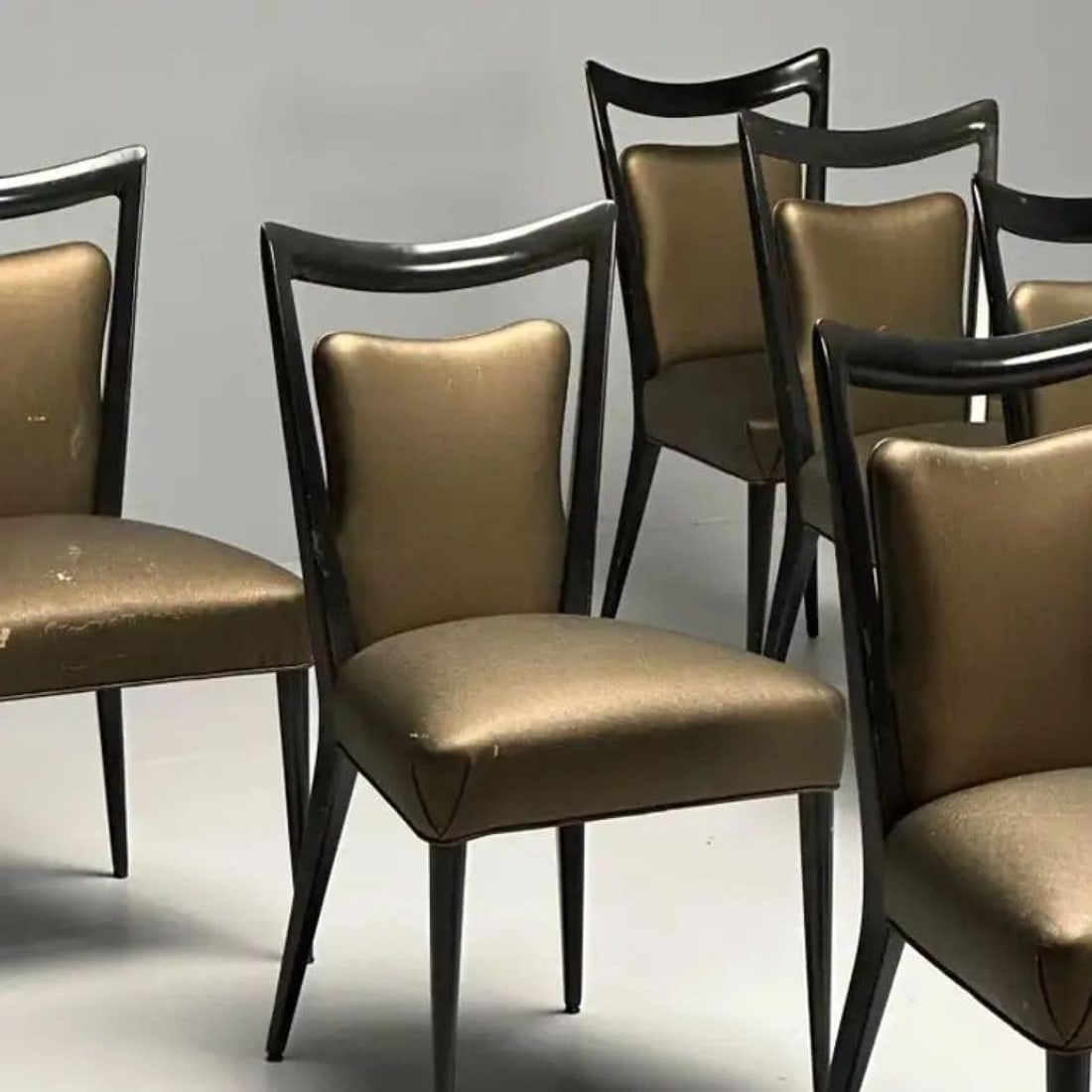Melchiorre Bega, Italian Mid-Century Modern, Dining Chairs, Table, Black Lacquer - 7