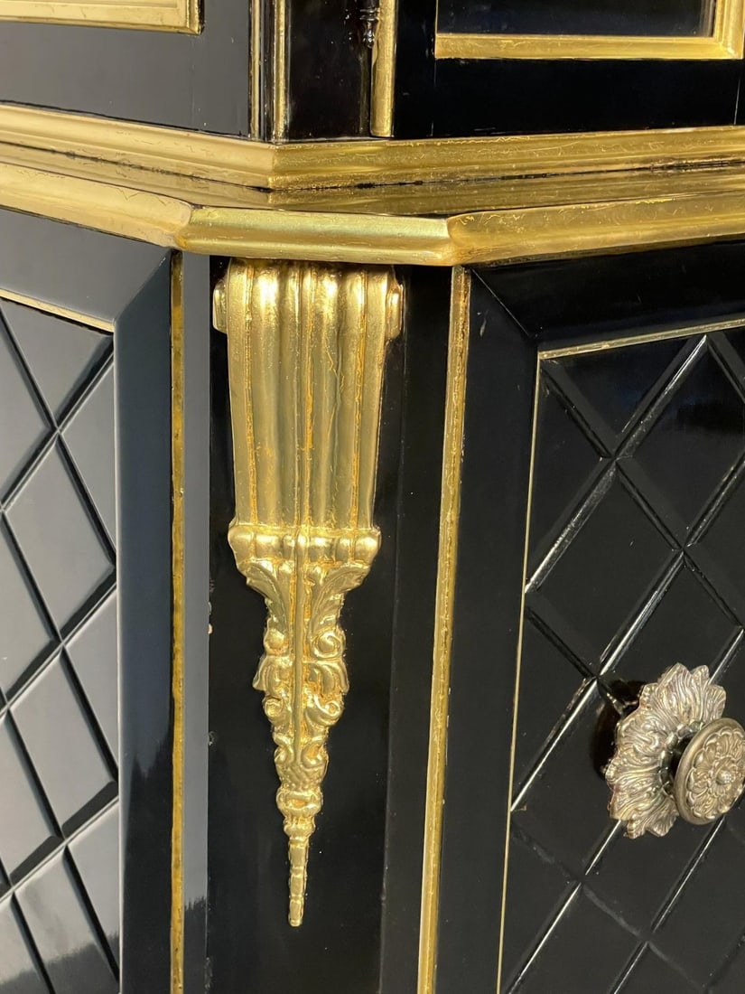 Hollywood Regency Style Bookcase / China Cabinet, Ebonized, Grosfeld House - 10