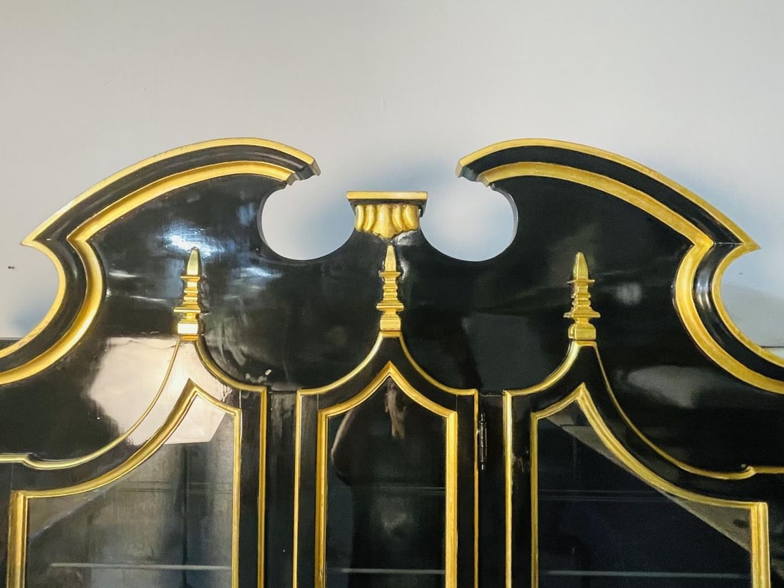 Hollywood Regency Style Bookcase / China Cabinet, Ebonized, Grosfeld House - 11