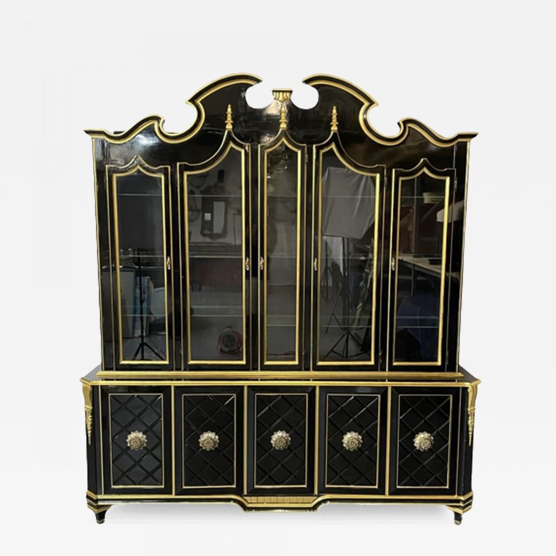 Hollywood Regency Style Bookcase / China Cabinet, Ebonized, Grosfeld House (1 of 13)