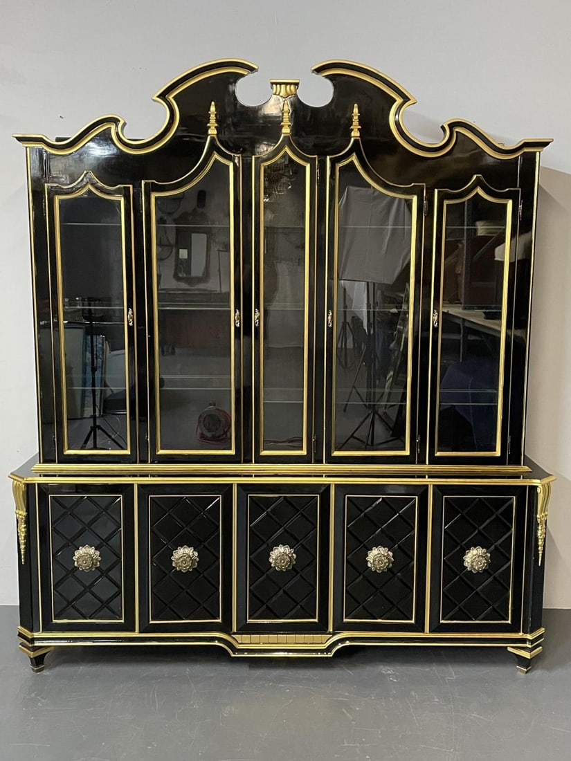 Hollywood Regency Style Bookcase / China Cabinet, Ebonized, Grosfeld House - 3