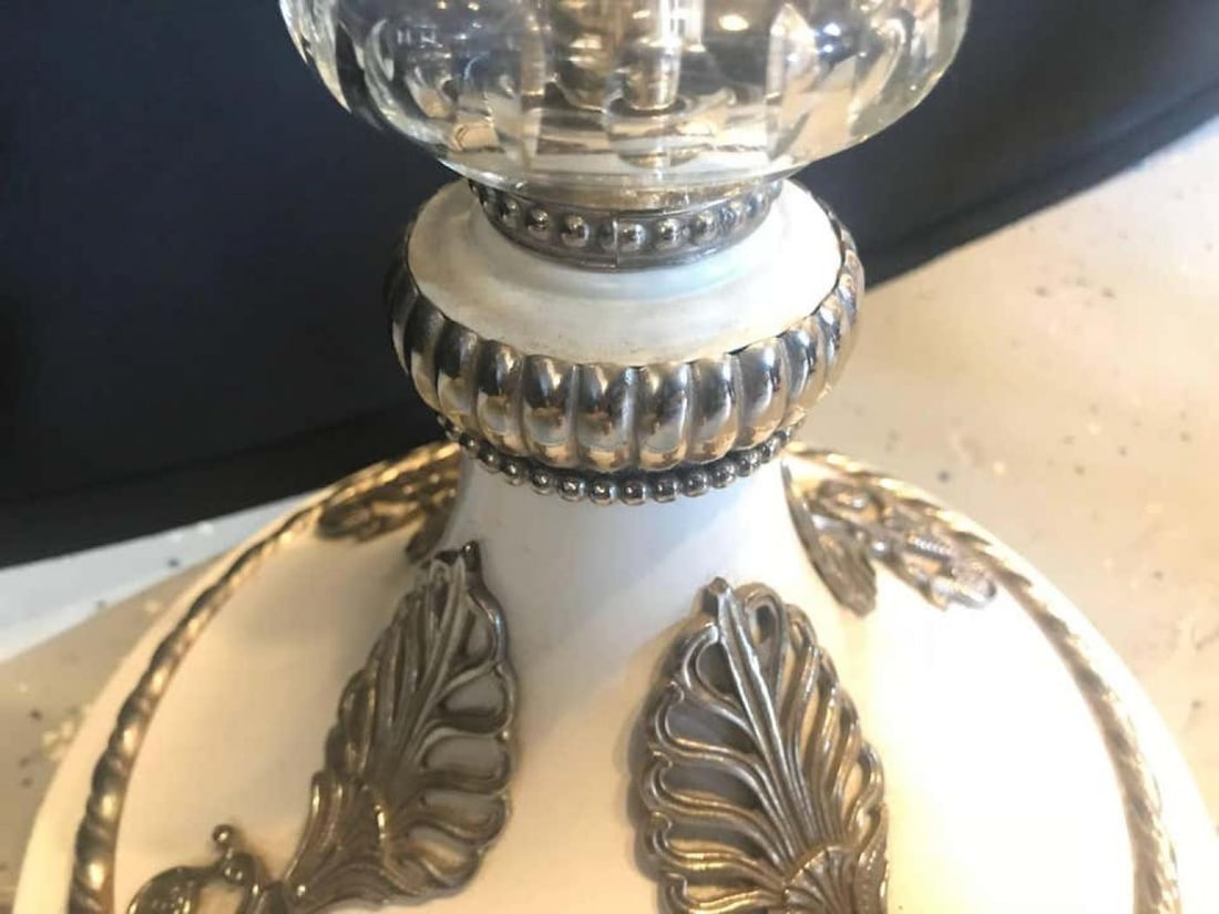 Hollywood Regency Style White Marble Glass and Silver Plate Floor Standing Lamp - 3