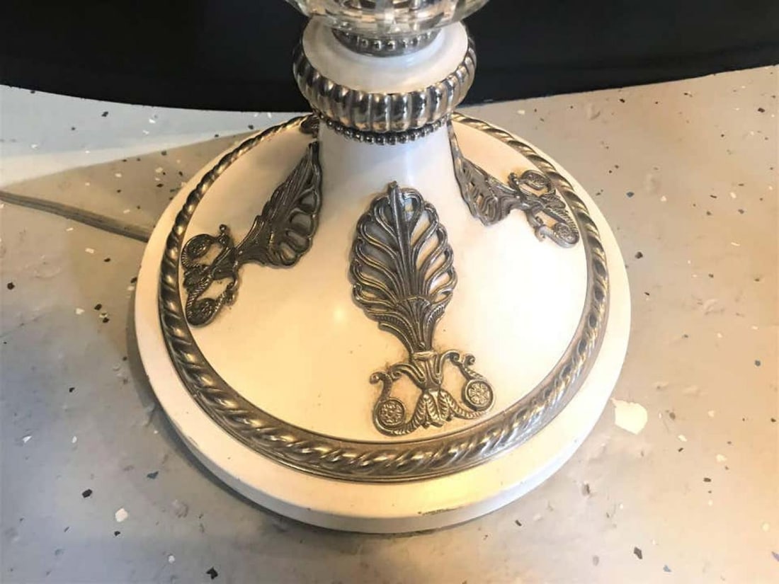 Hollywood Regency Style White Marble Glass and Silver Plate Floor Standing Lamp - 4