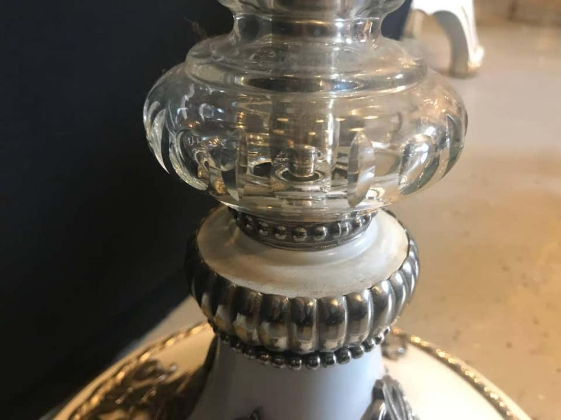 Hollywood Regency Style White Marble Glass and Silver Plate Floor Standing Lamp - 5