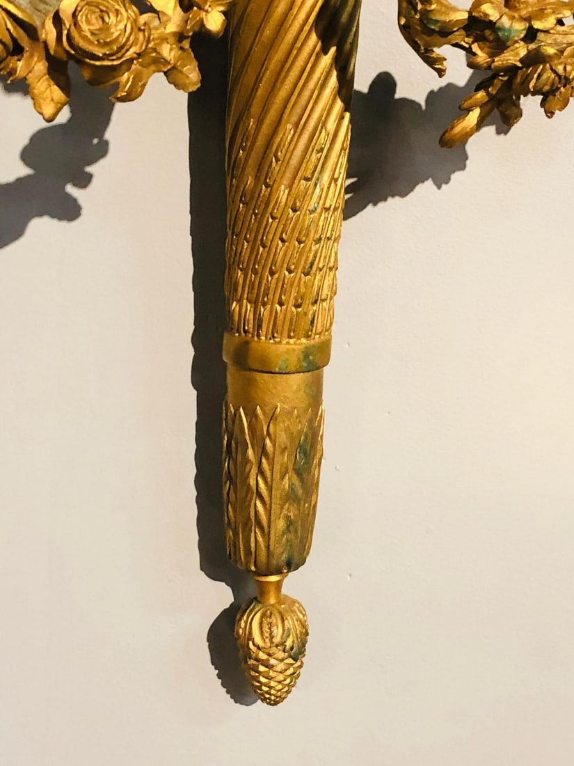 Set of Four Large Ornate Three-Light Torch and Ribbon Form Wall Sconces - 13