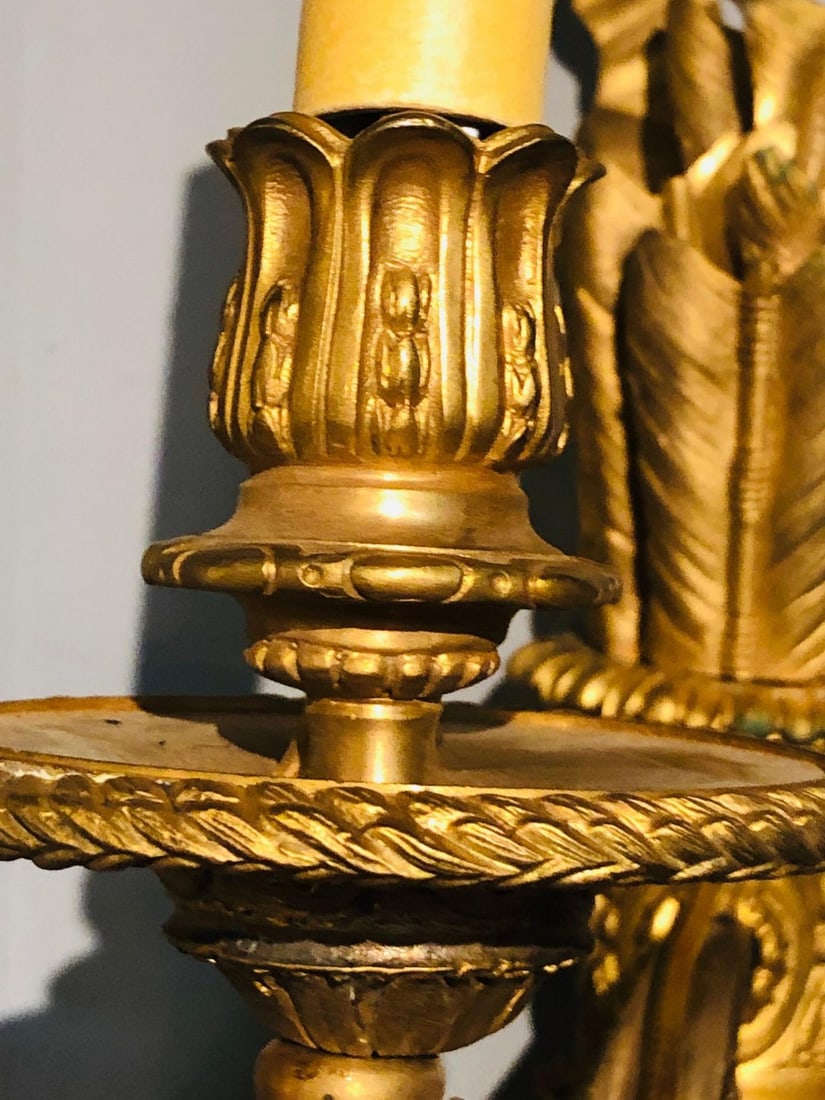 Set of Four Large Ornate Three-Light Torch and Ribbon Form Wall Sconces - 7