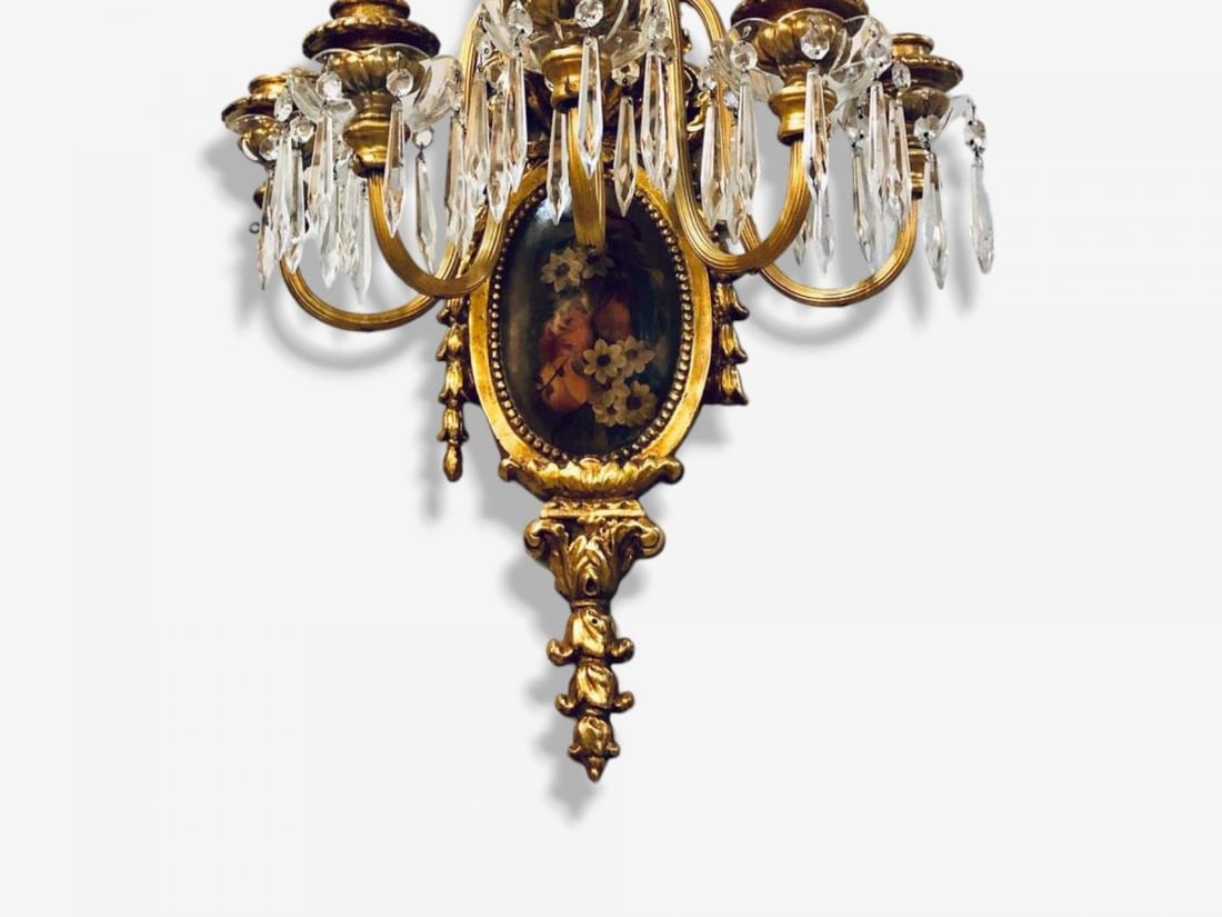 French Louis XVI Style, Bronze, Crystal, Rams Head Five Light Sconces, 1920s - 6