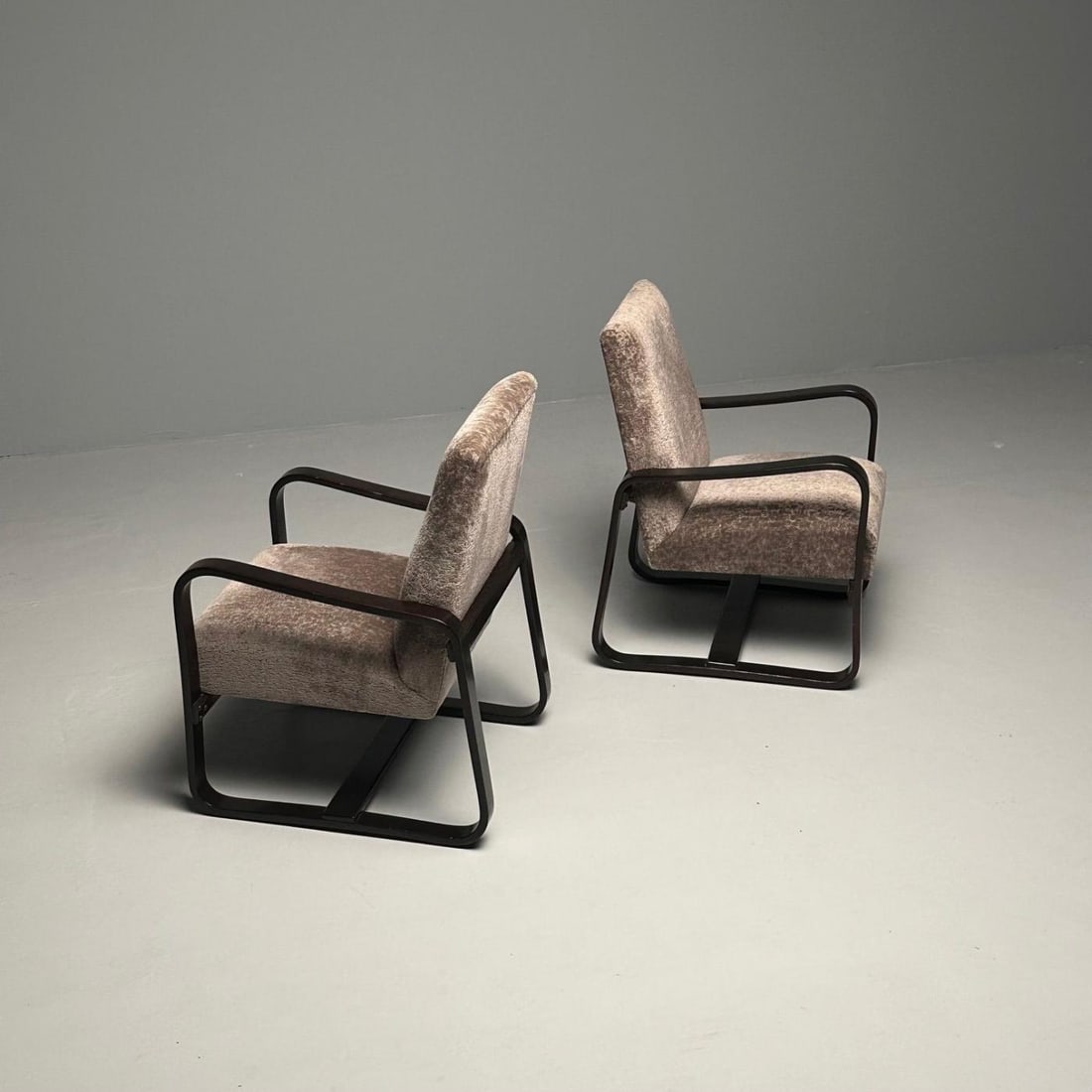 Giuseppi Pagano, Art Deco, Bentwood, Armchairs & Ottomans, Italy, 1940s - 12