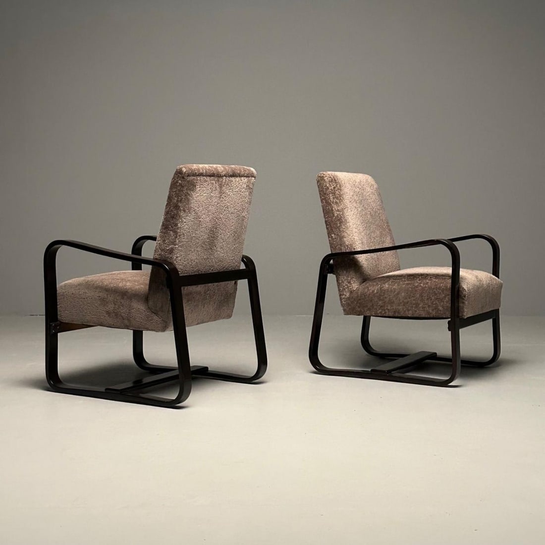 Giuseppi Pagano, Art Deco, Bentwood, Armchairs & Ottomans, Italy, 1940s - 5