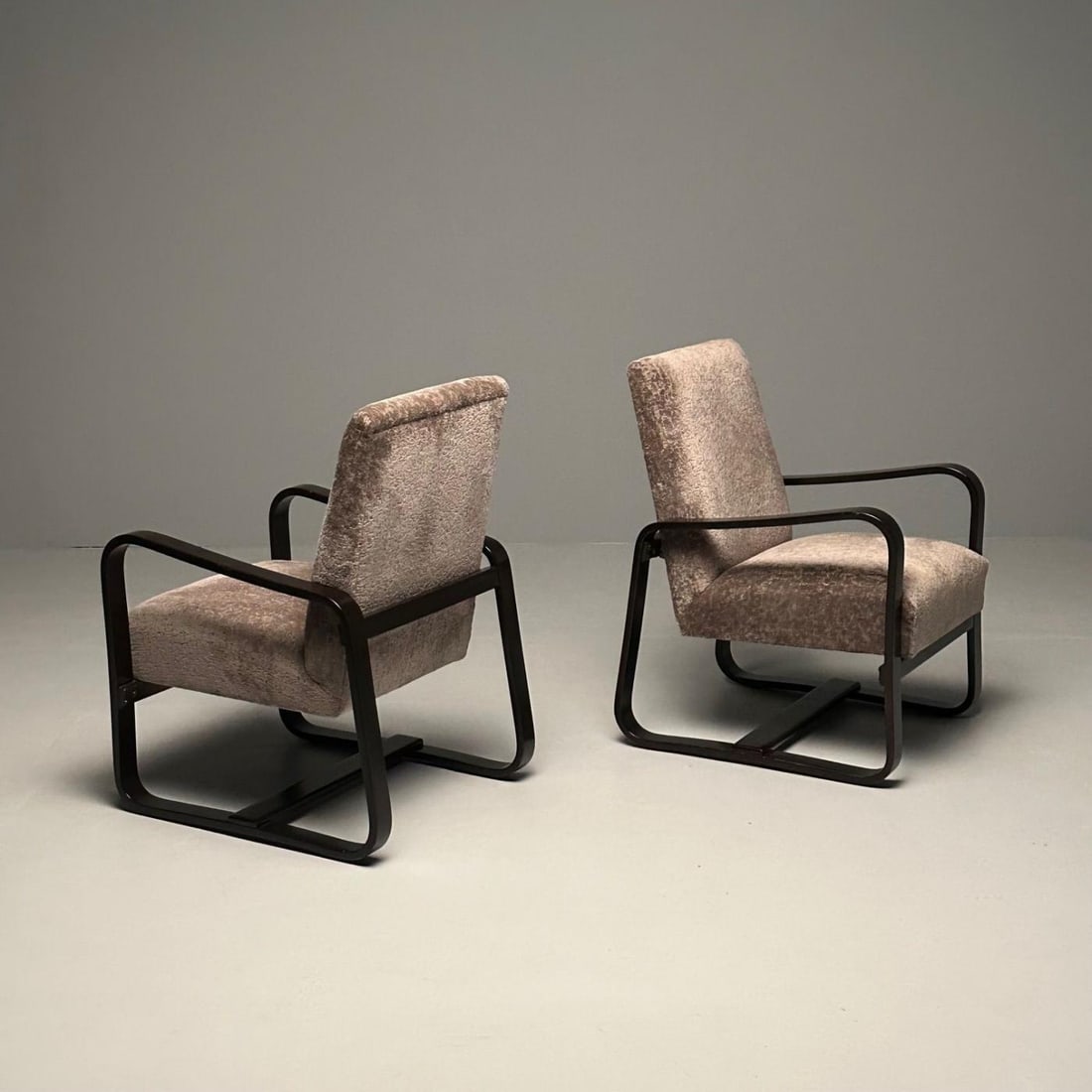 Giuseppi Pagano, Art Deco, Bentwood, Armchairs & Ottomans, Italy, 1940s - 6