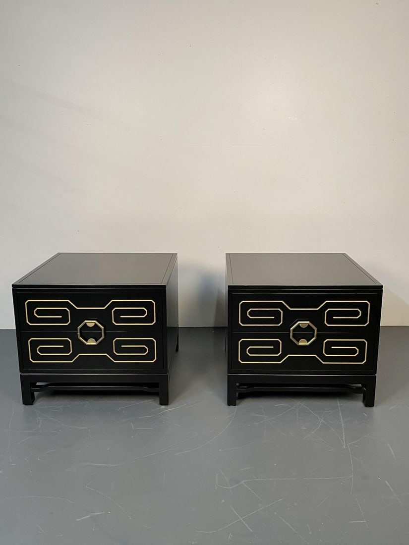 Pair of Mid-Century Modern Nightstands / Dressers, Greek Key, Mastercraft Style - 4
