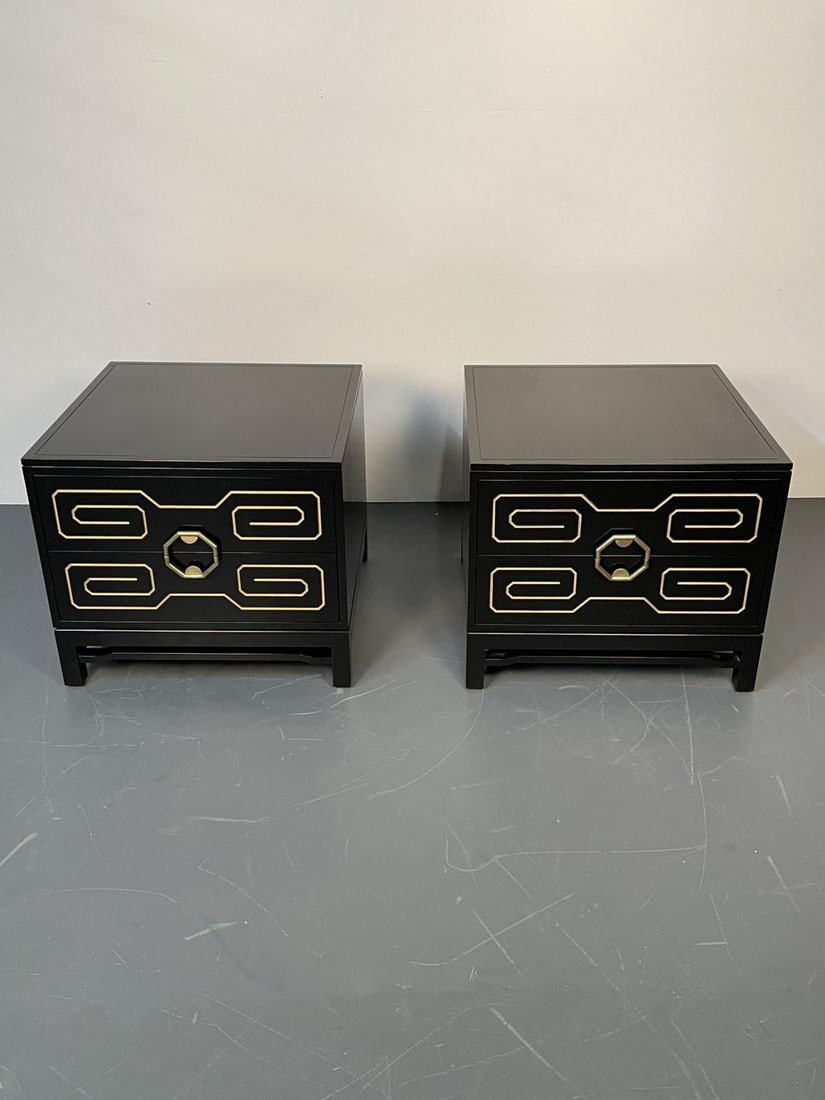 Pair of Mid-Century Modern Nightstands / Dressers, Greek Key, Mastercraft Style - 5