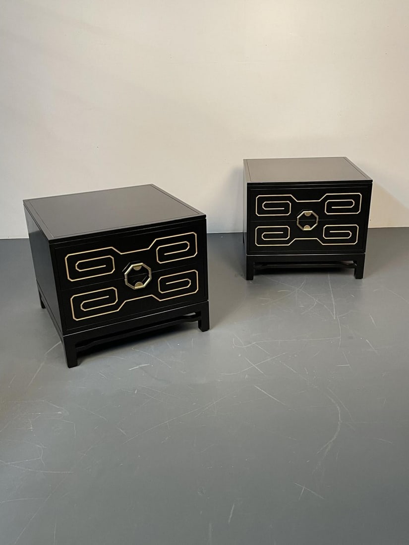 Pair of Mid-Century Modern Nightstands / Dressers, Greek Key, Mastercraft Style - 6