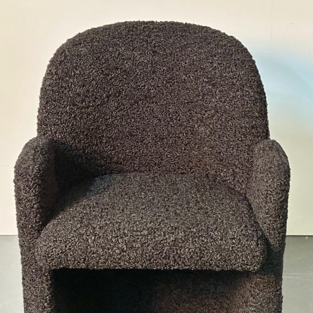 Single Mid-Century Modern Style Arm / Lounge Chair, Black Boucle, Organic Form - 12