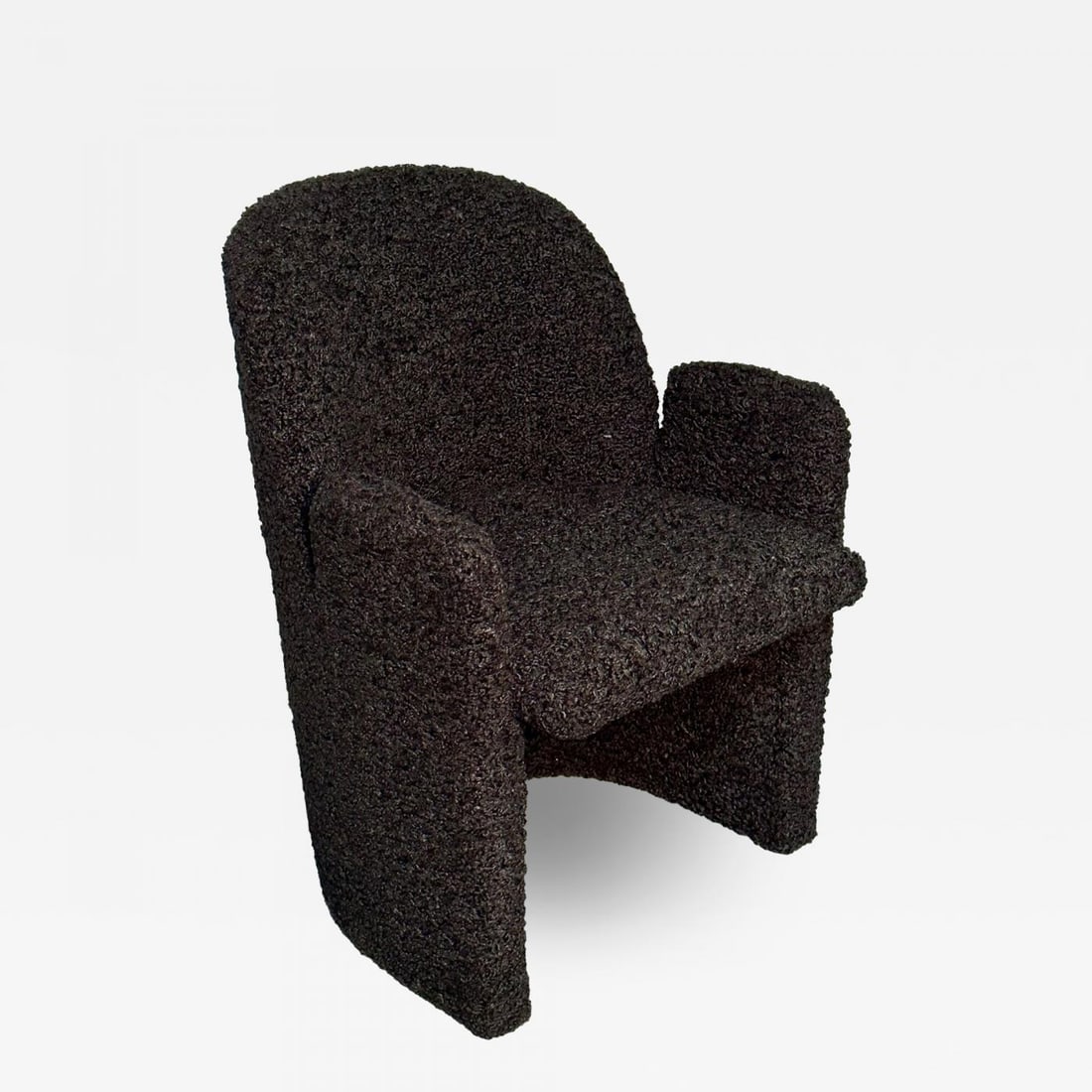 Single Mid-Century Modern Style Arm / Lounge Chair, Black Boucle, Organic Form - 2