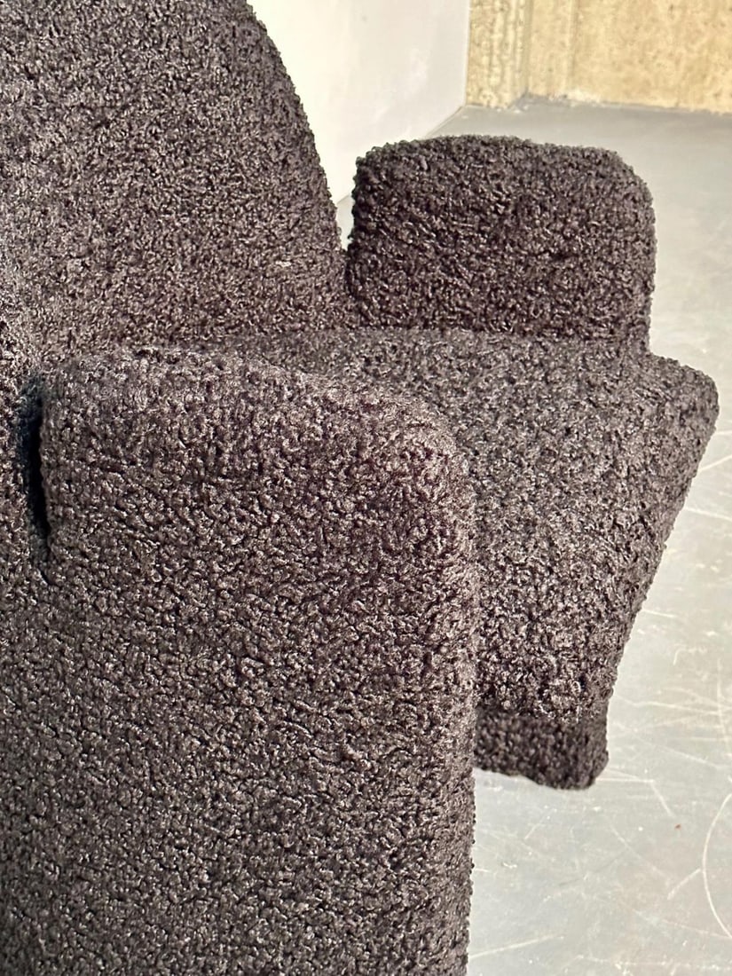 Single Mid-Century Modern Style Arm / Lounge Chair, Black Boucle, Organic Form - 4