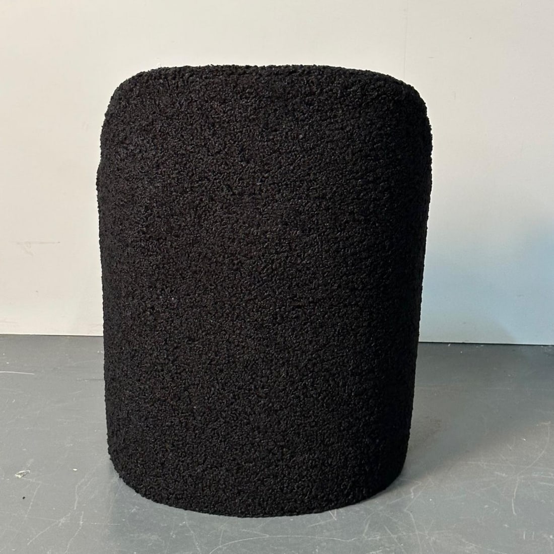 Single Mid-Century Modern Style Arm / Lounge Chair, Black Boucle, Organic Form - 5