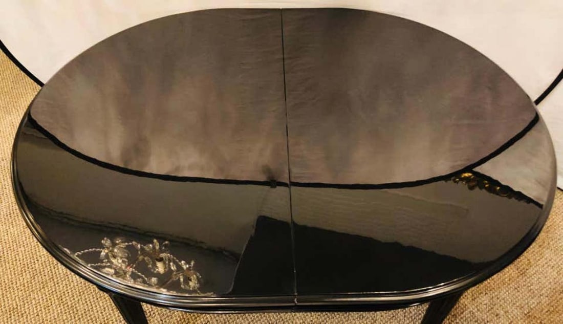 Ebony Lacquered Hollywood Regency Louis XVI Style Crank Dining Table M. Jansen - 4