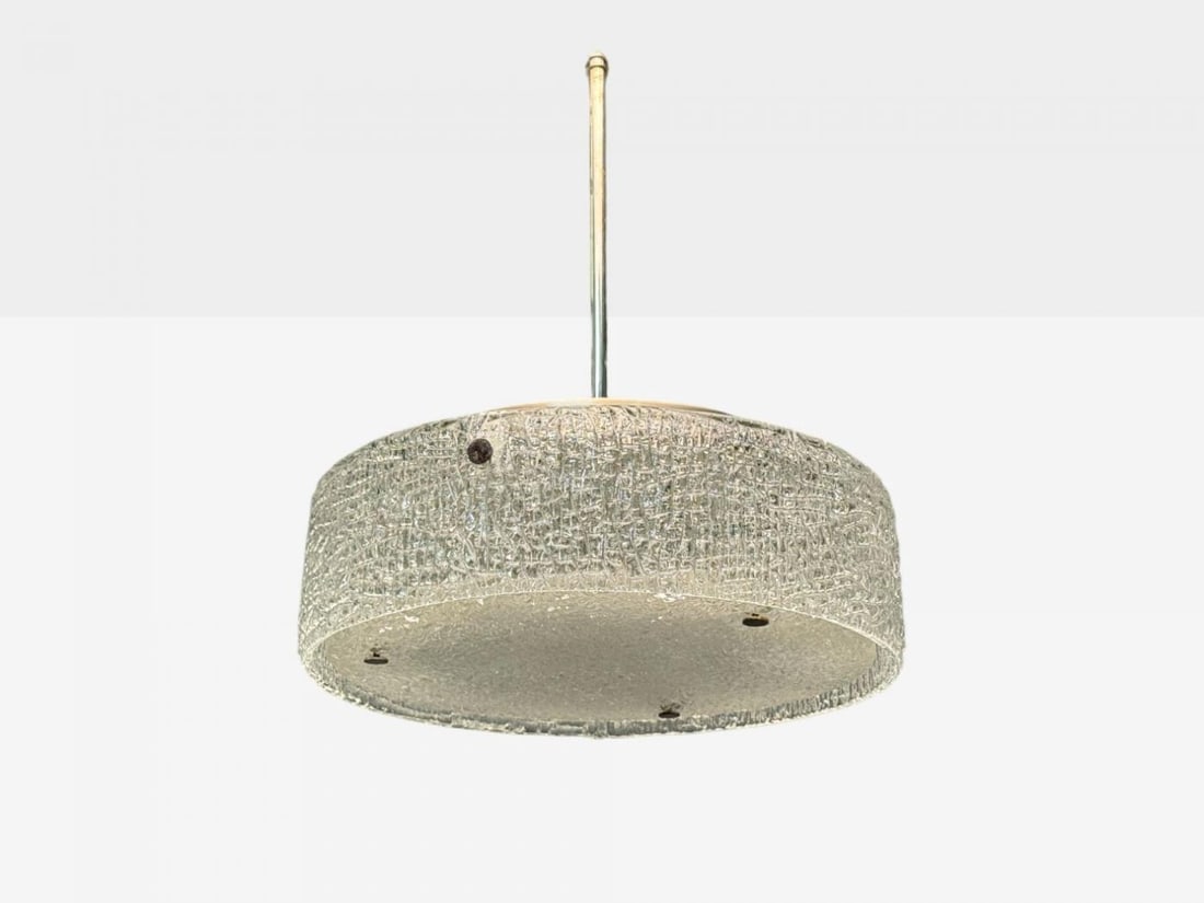 Kaiser Leuchten, Textured Glass, Nickel, Pendant Light, Germany, 1960s - 3