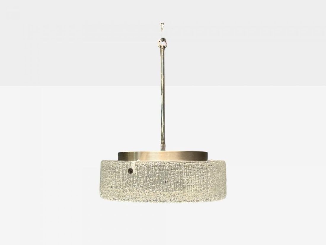 Kaiser Leuchten, Textured Glass, Nickel, Pendant Light, Germany, 1960s - 4