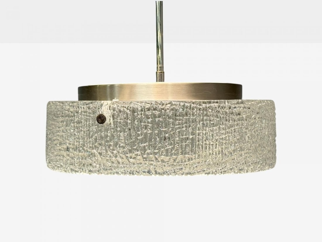 Kaiser Leuchten, Textured Glass, Nickel, Pendant Light, Germany, 1960s - 5